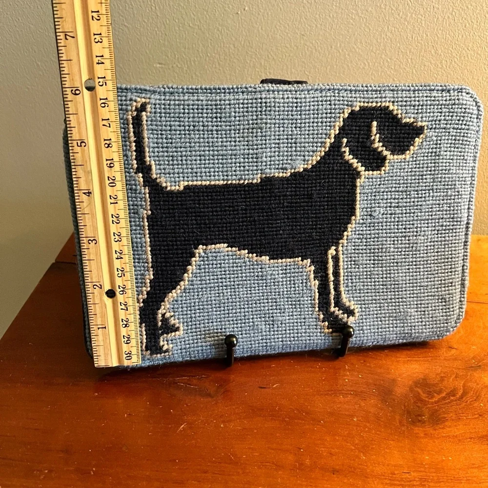 Lands End needle point ipad case blue with a dog